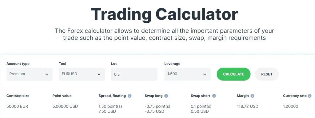 WELTRADE Forex Calculator