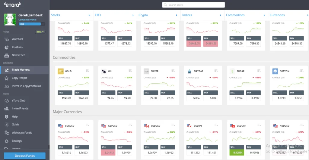 eToro Trading platform